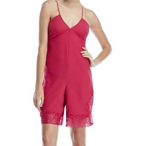 Maje Romper Fushia Color Lace Trim Isadora Spaghetti Straps MSRP $250